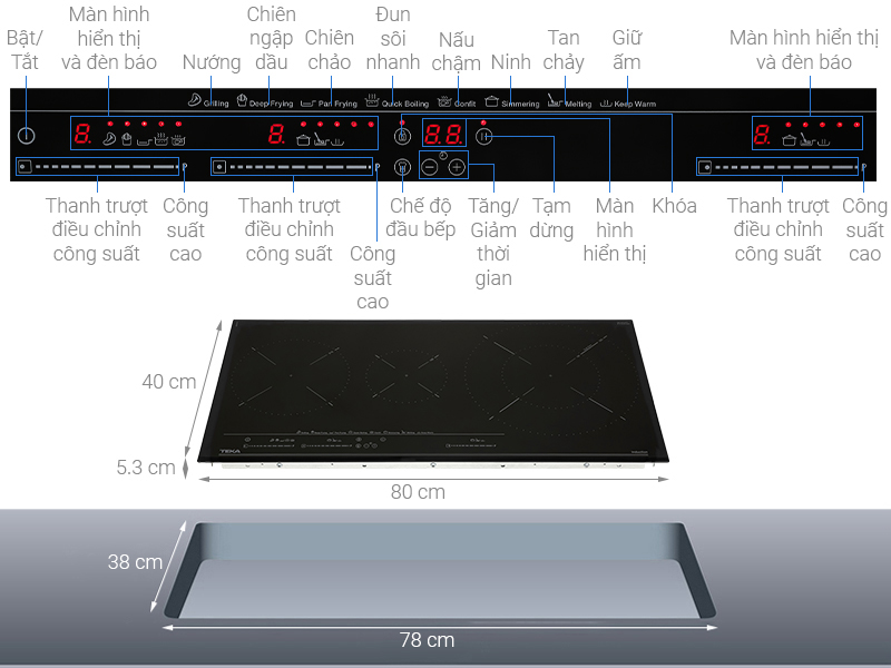 Bếp từ 3 vùng nấu lắp âm Teka IZC 83620 MST BK