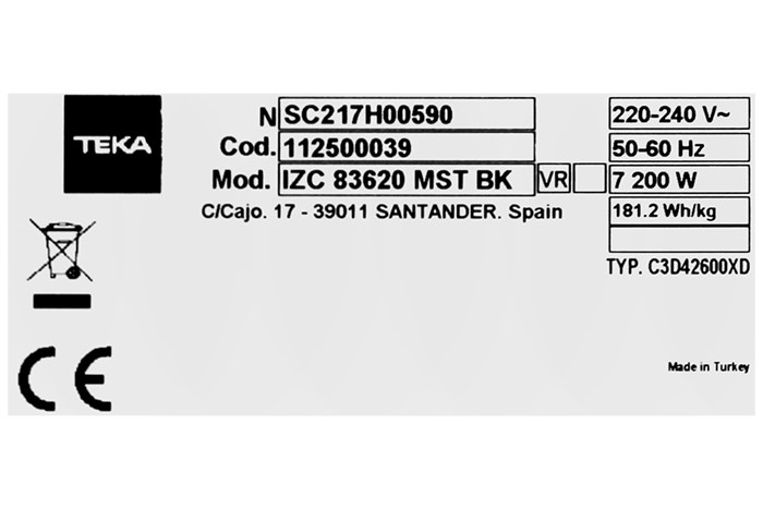 Bếp từ 3 vùng nấu lắp âm Teka IZC 83620 MST BK Màu Đen