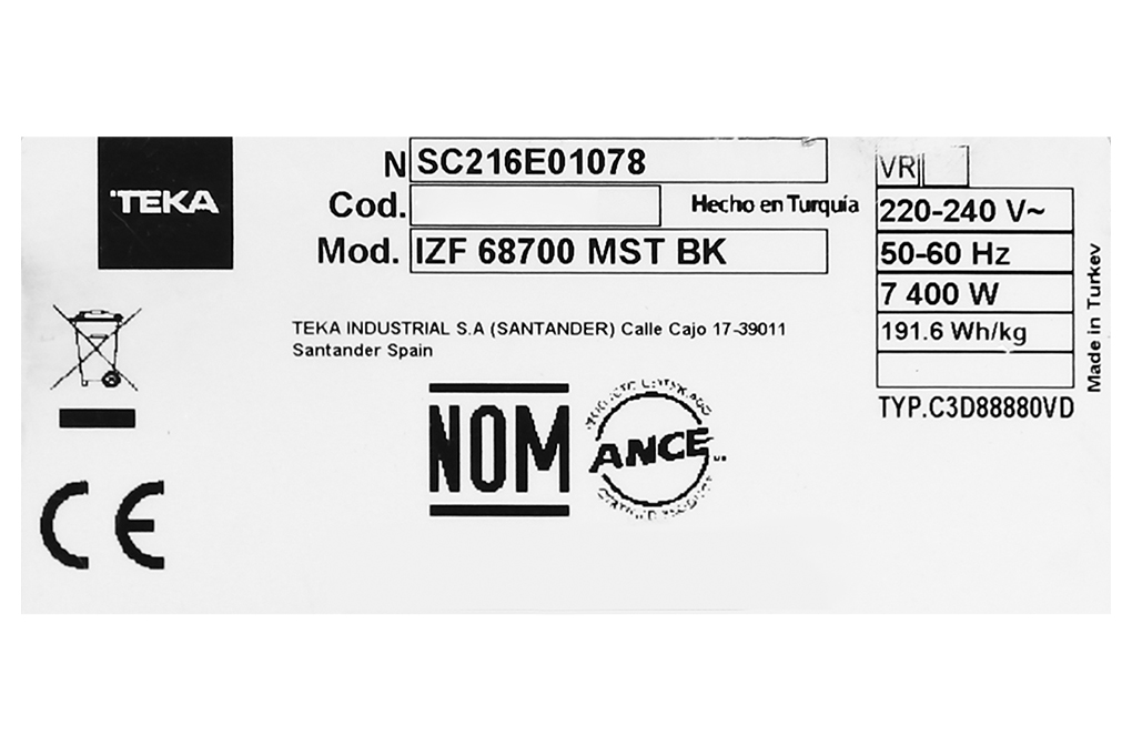 Bếp từ đa vùng nấu lắp âm Teka IZF 68700 MST BK Màu Đen