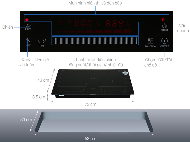 Bếp từ đôi lắp âm Sunhouse SHB9208NEW