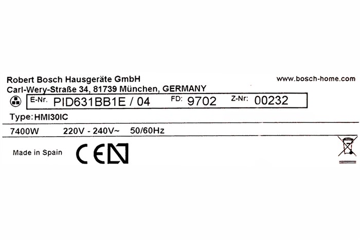 Bếp từ 3 vùng nấu lắp âm Bosch PID631BB1E Màu Đen