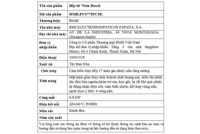 Bếp từ 4 vùng nấu âm Bosch PVS775FC5E 6900W Màu Đen