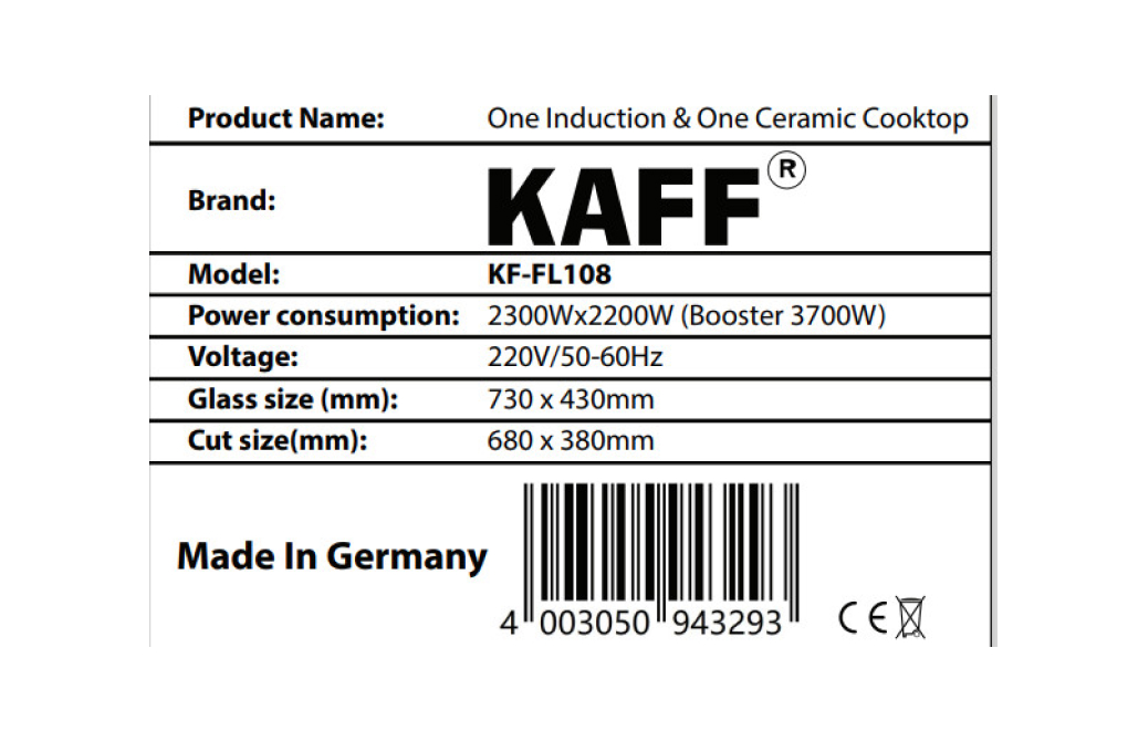 Bếp từ hồng ngoại âm KAFF KF-FL108 4500W Màu Đen