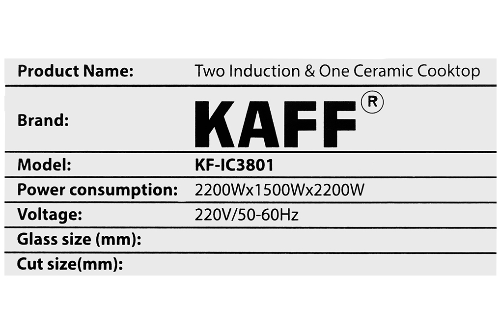 Bếp từ hồng ngoại 3 vùng nấu âm KAFF KF-IC3801 6000W Màu Đen