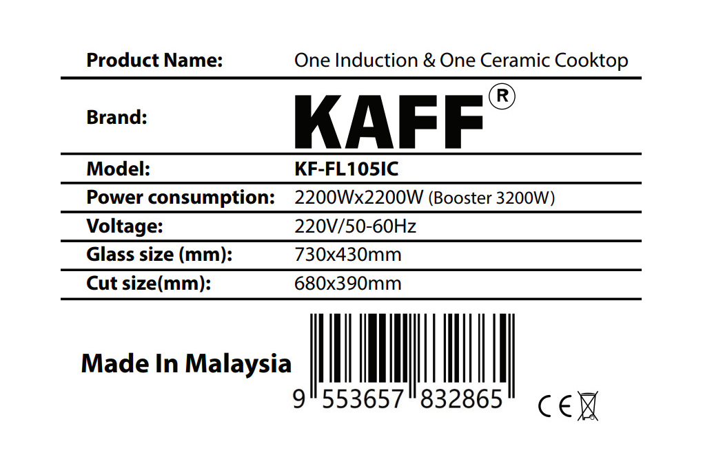Bếp từ hồng ngoại âm KAFF KF-FL105IC 4400W Màu Đen