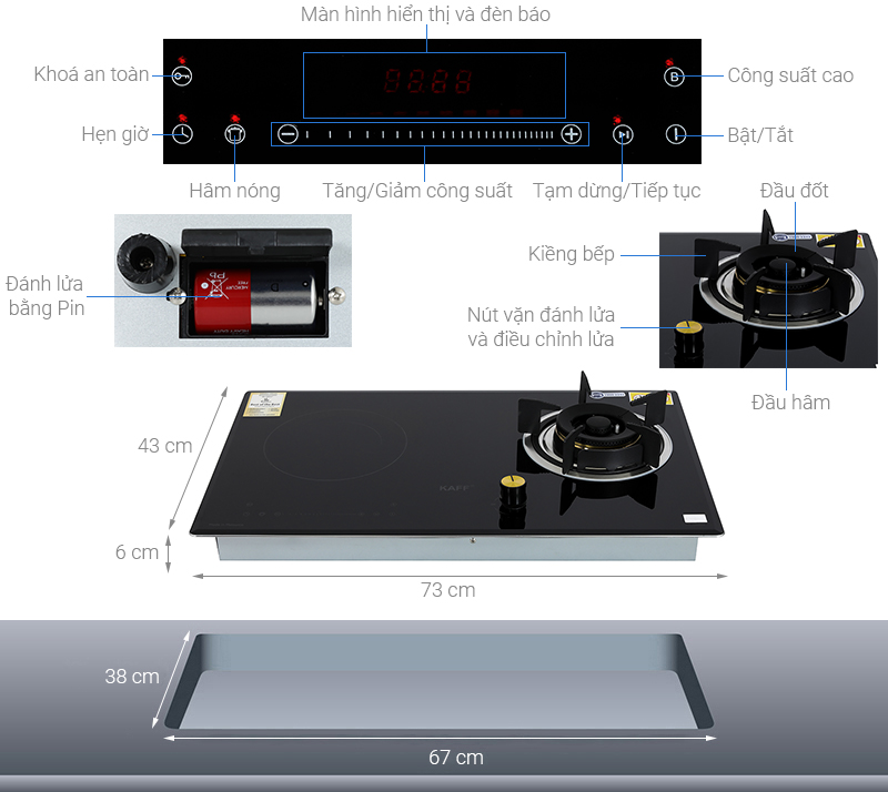 Bếp từ ga âm KAFF KF-088IG Không