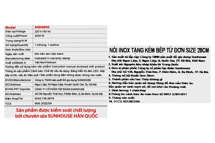 Bếp từ đơn Sunhouse SHD6805 2000W Màu Đen