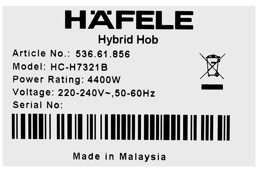 Bếp từ hồng ngoại âm Hafele HC-H7321B 4400W Màu Đen