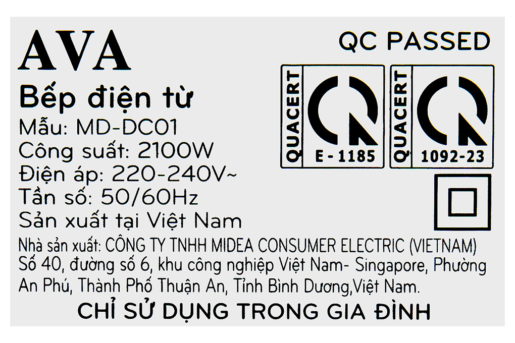 Bếp từ đơn AVA MD-DC01 2100W Màu Đen