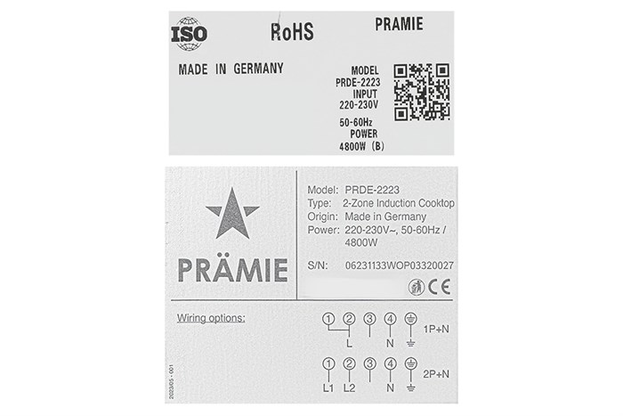 Bếp từ đôi âm Pramie PRDE-2223 4800W Màu Đen