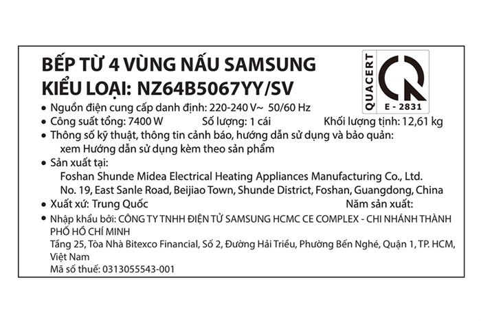 Bếp từ 4 vùng nấu âm Samsung NZ64B5067YY/SV 7400W Màu Trắng - Kem
