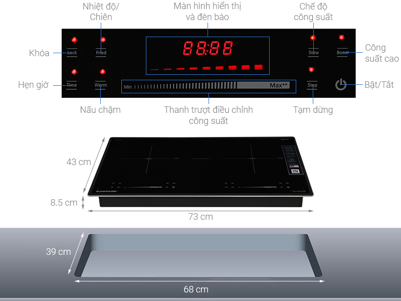 Bếp từ đôi lắp âm Sunhouse SHB82062-MMD