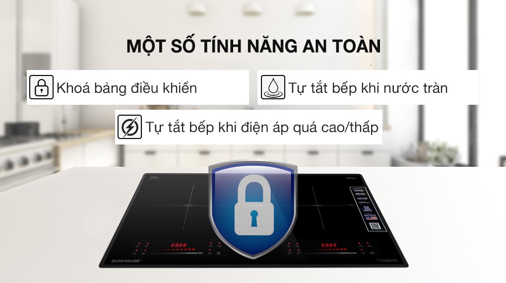 Bếp từ đôi lắp âm Sunhouse SHB82062-MMD sẽ phát ra âm thanh cảnh báo và tự động ngắt bếp khi nước tràn