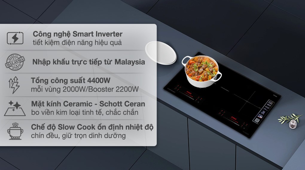 Bếp từ đôi âm Sunhouse SHB82062-MMD 4400W