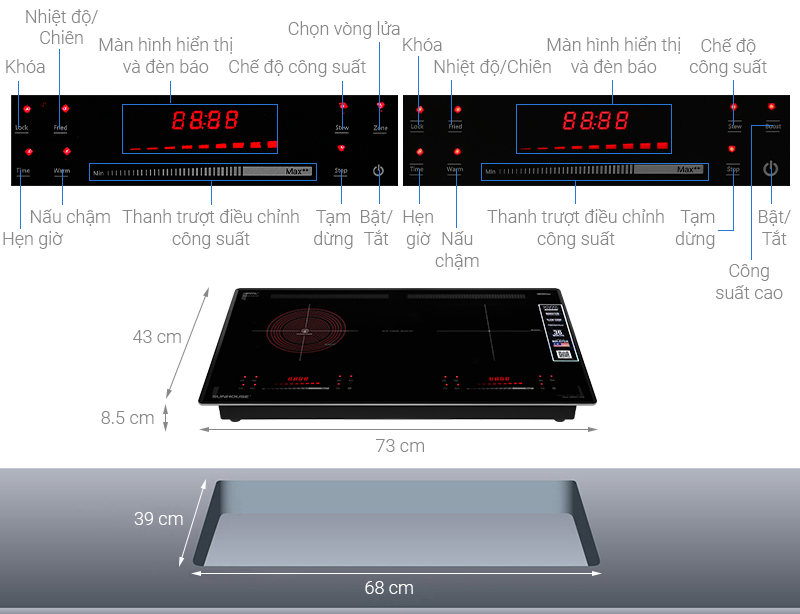 Bếp từ hồng ngoại âm Sunhouse SHB82011-MMD 4400W