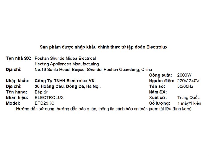Bếp từ Electrolux ETD29KC Màu Đen