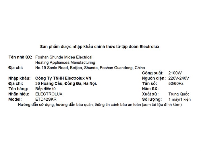 Bếp từ đơn Electrolux ETD42SKR 2100W Màu Đen