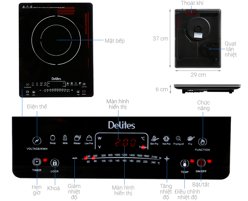 Thông số kỹ thuật Bếp từ Delites BDT01