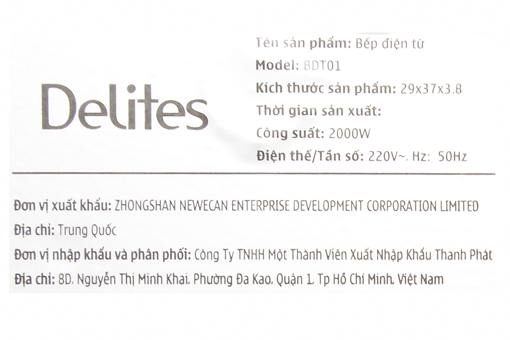Bếp từ Delites BDT01 Màu Đen