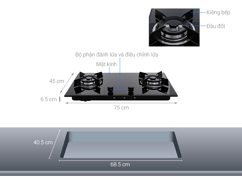 Thông số kỹ thuật Bếp gas âm Teka GT LUX 75 2G
