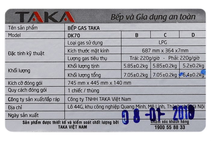 Bếp ga đôi TAKA DK70C Màu Đen