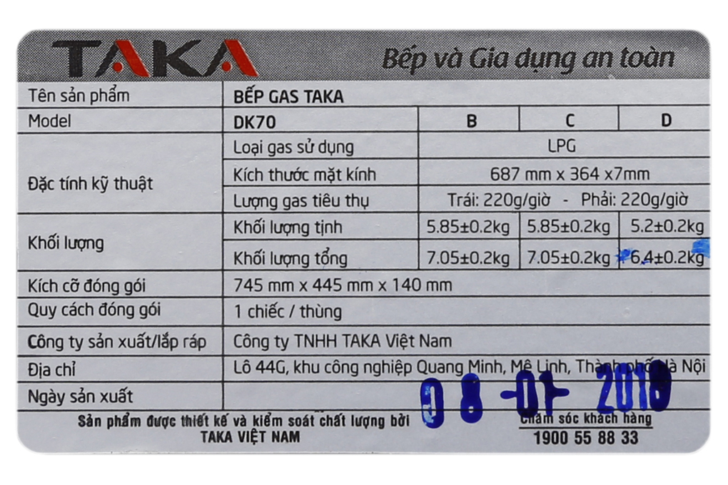Bếp ga đôi TAKA DK70C Màu Đen
