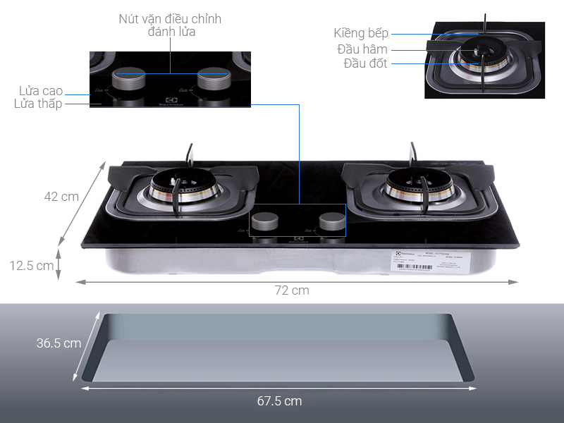 Thông số kỹ thuật Bếp gas âm Electrolux EGT7221EK