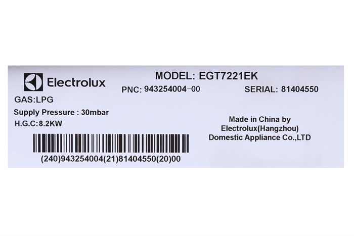 Bếp ga âm Electrolux EGT7221EK Màu Đen