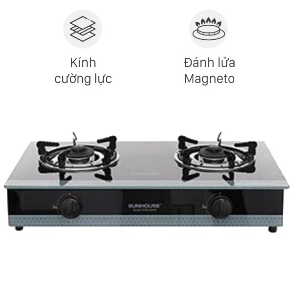 Bếp gas đôi Sunhouse SHB3326MT - Kính cường lực, màu đen, 670x405x165mm