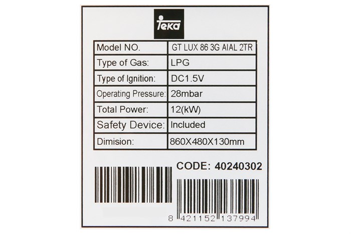 Bếp ga âm Teka GT LUX 86 3G Màu Đen
