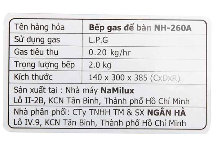 Bếp ga đơn Namilux NH-260ASM Màu Inox