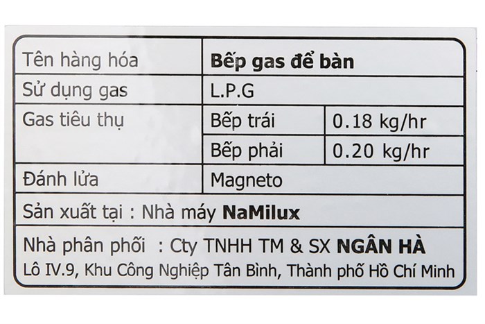 Bếp gas Namilux NH-566ASM Màu Inox