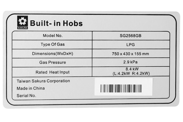 Bếp ga âm Sakura SG-2568GB Màu Đen