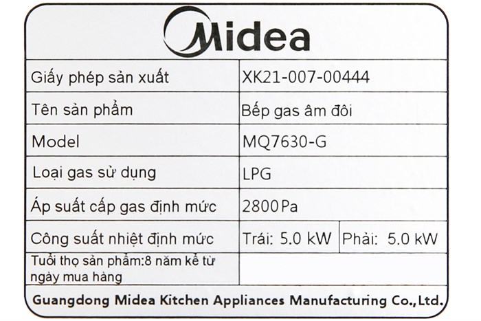 Bếp ga âm Midea MQ7630-G Màu Đen