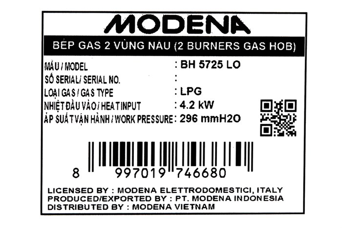 Bếp ga âm Modena BH 5725 LO Màu Đen