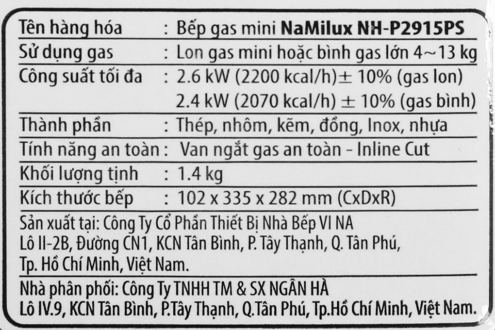 Siêu thị bếp ga mini Namilux NH-P2915PS