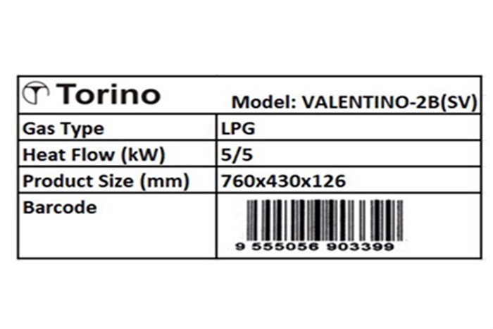 Bếp ga âm Torino Valentino-2B(SV) Màu Xám