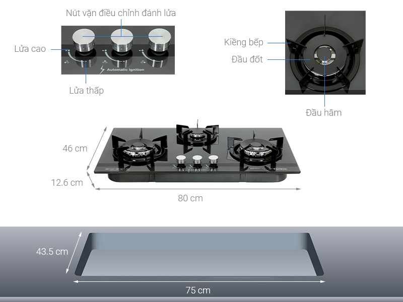 Bếp ga âm Torino MILANSBI-3B(SV)