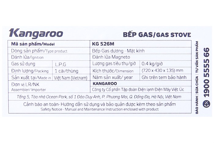 Bếp ga đôi Kangaroo KG526M Màu Đen