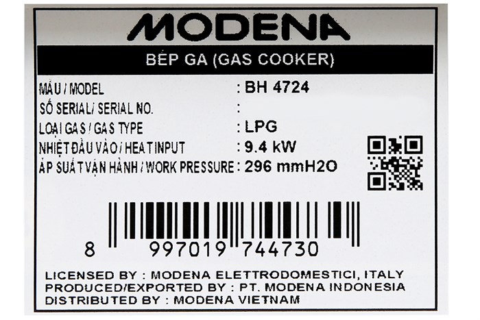 Bếp ga âm Modena BH 4724 Màu Đen