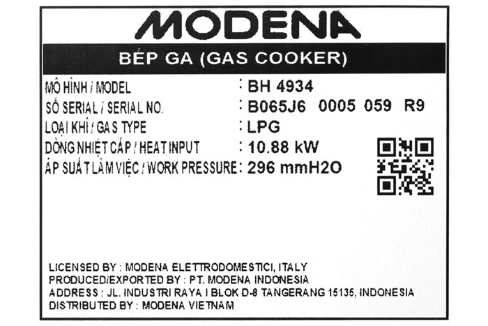 Bếp ga âm Modena BH 4934 Màu Đen
