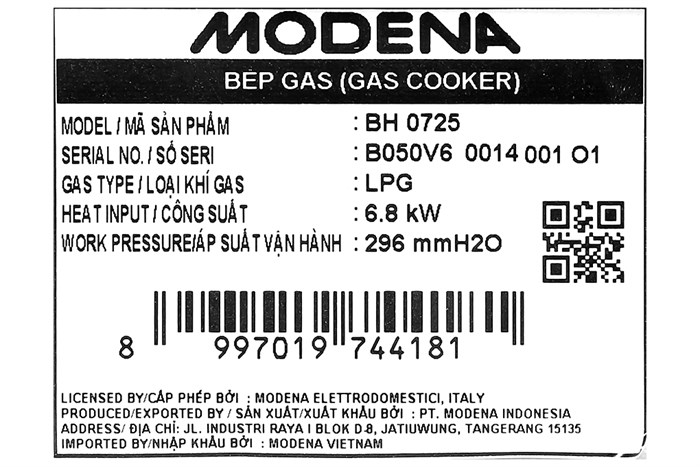 Bếp ga âm Modena BH 0725 Màu Đen