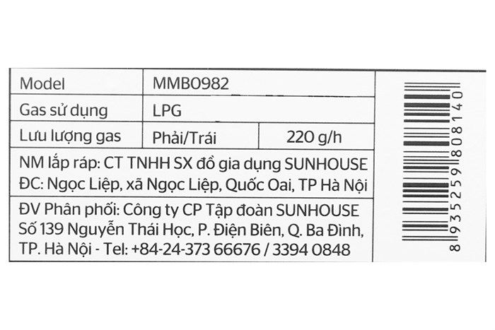 Bếp ga đôi Sunhouse Mama MMB0982 Màu Đen
