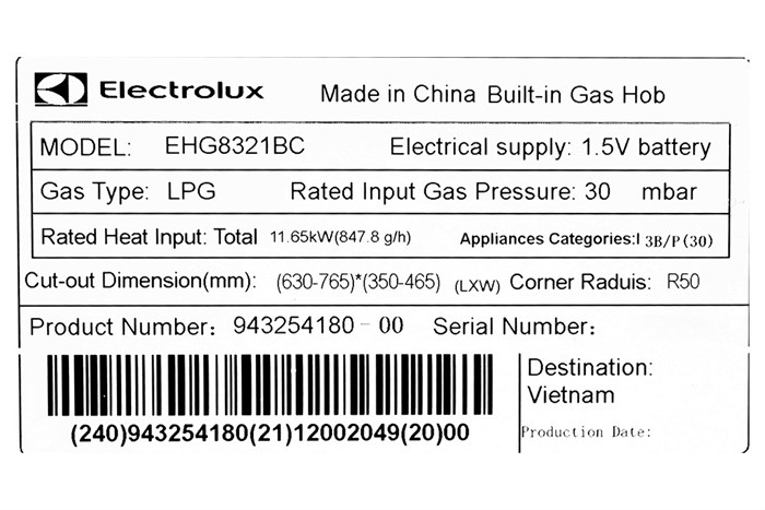 Bếp ga âm Electrolux EHG8321BC Màu Đen
