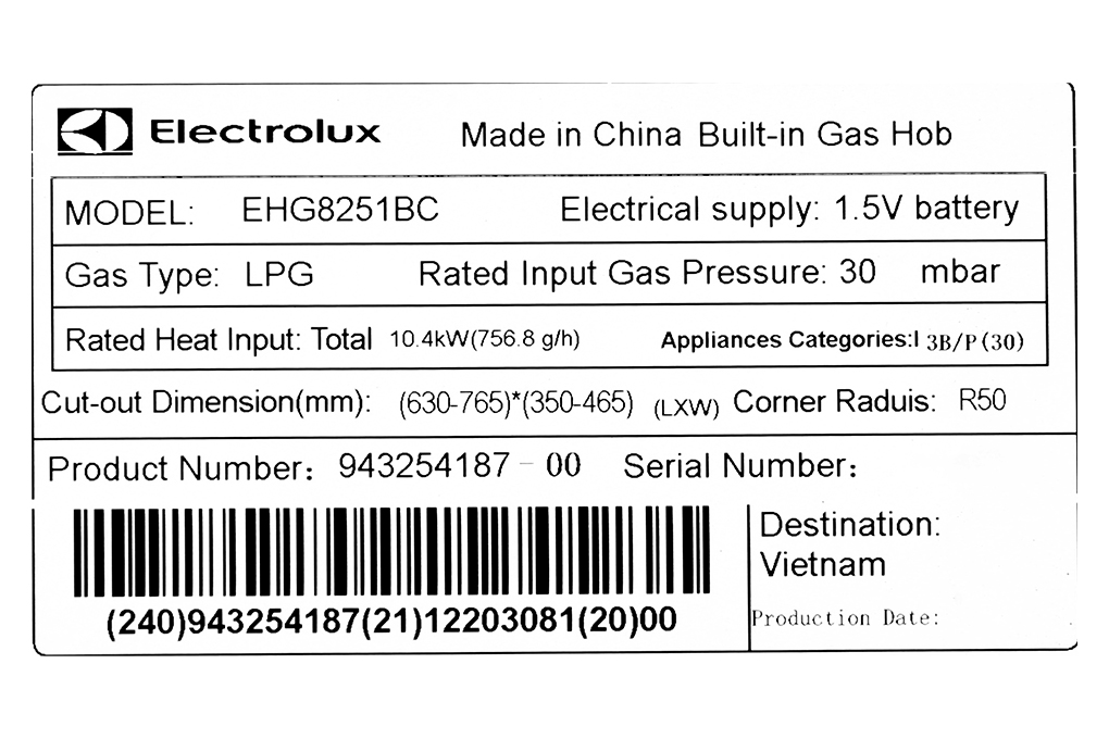 Bếp ga âm Electrolux EHG8251BC