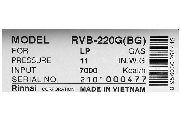 Bếp ga âm Rinnai RVB-220G(BG) Màu Đen