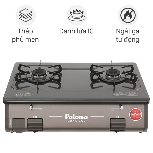 Bếp gas dương Paloma PA-J61PE(BR) - 2 lò đun, màu đen, nhập khẩu Nhật Bản