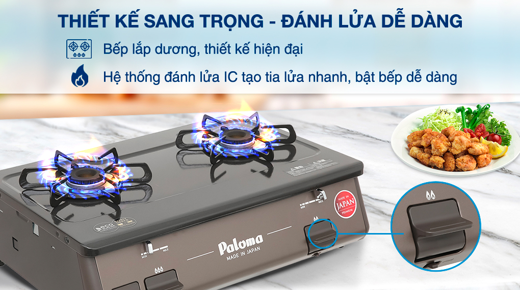 Bếp ga đôi Paloma PA-J61PE (BR) - Thiết kế Bếp ga đôi Paloma PA-J61PE (BR) - Thiết kế