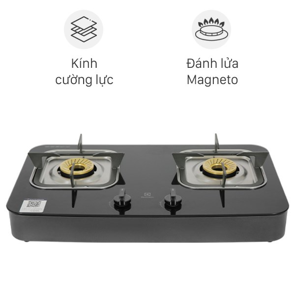 Bếp ga đôi Electrolux ETG7256GKR - Kính cường lực, màu đen, 2 đầu đốt công suất cao