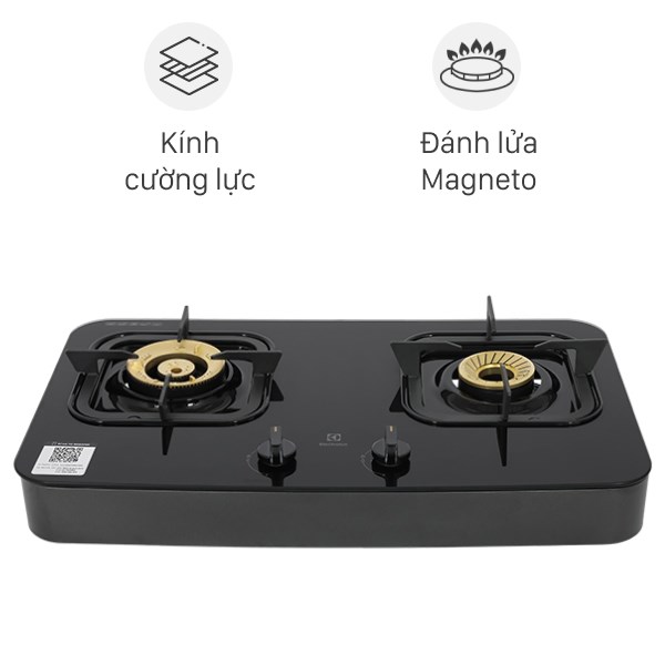 Bếp gas đôi Electrolux ETG7266GKR - Kính cường lực, màu đen, 700x410mm